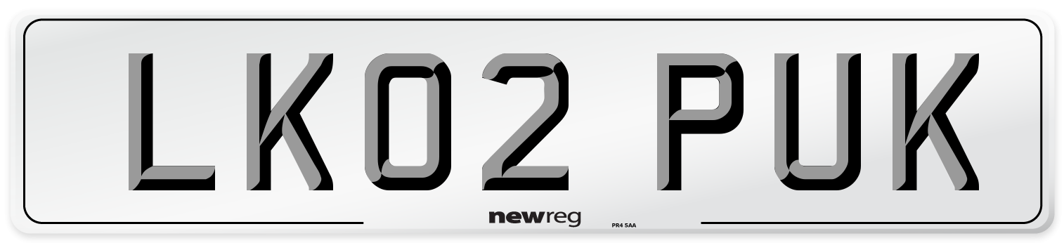 LK02 PUK Number Plate from New Reg